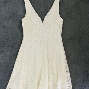 Lulu's Cream A-Line Sundress V-Neck Sleeveless